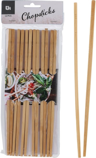 Excellent Houseware Sushi eetstokjes/chopsticks - 12x paar - bamboe hout naturel - Chinees/japans