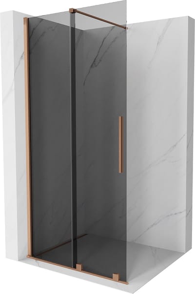 Mexen Velar schuifbare inloopdouchewand 70 x 200 , grafiet 8 mm, geborsteld koper - 871-070-000-43-65