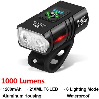 Phare de Vélo 1000LM Phare Avant T6 Lampe Torche LED Rechargeable USB Alliage d'Aluminium Cyclisme Feu de Route Feu de Croisement Accessoires Bas
