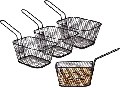 Arte regal Frietmandje - 4x - zwart - patatmandje - 23x11x7 cm - serveermandjes voor snacks