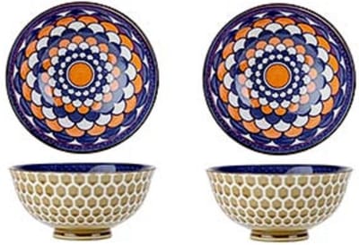 Oosterse serveerschaal - 4x - rond - 12 cm - porselein - soepkom - diep bord - Serveerschalen - Salade serveren - Saladeschaaltjes