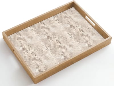 Dienblad hout 50x35 cm - Schootdienblad - Slang - Patroon - Beige - Borrelplank rechthoek - Plateau dienbladen