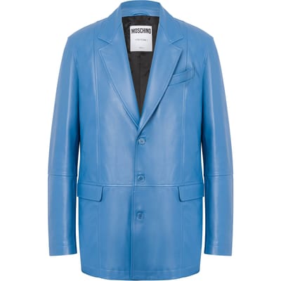 Moschino Soft Nappa Leather Jacket Blue Size: 44 | Blazers Outlet | Heren | Blauw