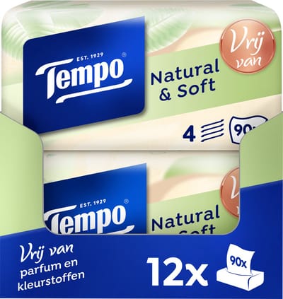 Tempo tissues - Natural & Soft - Voordeelbox - 12 x 90 stuks = 1080 zakdoekjes