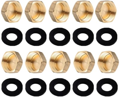 Dailygoods- Messing Dop Set van 10 Stuks - 3/4 Inch Binnendraad - Blinde Stop - Afsluitdop - Eindkap - Inclusief Rubberen Afdichtingen