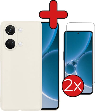Hoesje - Met 2x Screenprotector - Geschikt voor OnePlus Nord 3 - Sterk & Shockproof - Telefoon Hoes - Back Cover - Siliconen Case - Telefoonhoes - Wit