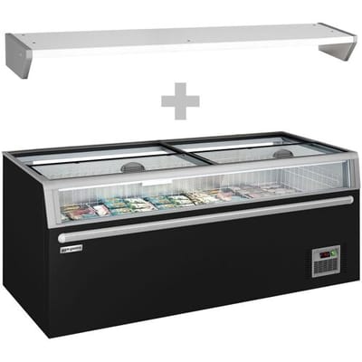 GGM Gastro Supermarkt-Tiefkühlinsel - 2104mm - 646 Liter - mit 2 Schiebetüren - Schwarz
