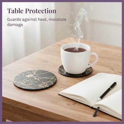 Dailygoods- Onderzetters Ronde Set van 6 - Onderzetters voor Glazen - Onderzetters voor Pannen - Waterdicht - Hittebestendig - PU-leer met Marmerpatroon - Drankonderzetters