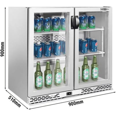 GGM Gastro Barkühlschrank - 900mm - 200 Liter - mit 2 Glasflügeltüren - Edelstahl Zilver