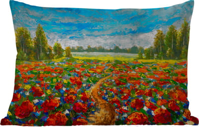 Buitenkussens - Tuin - Schilderij - Olieverf - Bloemen - Natuur - 50x30 cm