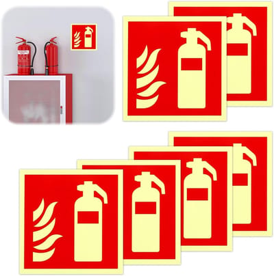 Zichtbare en Luminous Brandblusser Stickers, Set van 6, 15 x 15 cm, PVC, Zelfklevend, Veiligheidsmarkering voor Brandpreventie en Blusmiddelen