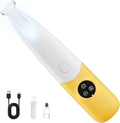 longziming -Huisdier Trimmer voor Hond & Kat - LED Licht - USB Oplaadbaar - Stil & Trillingsarm - Compact & Lichtgewicht - Voor Pootjes, Oren, Gezicht & Achterwerk - Geel