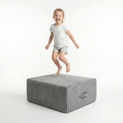 KiddyMoon Kindertrampoline en Zitpoef 70x55x30 - Interactief Springkussen voor Binnen - Wasbare Hoes - Hupkussen - Donkergrijs