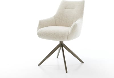 Eetkamerstoel Alja-Flex met armleuning kruisframe breed afwerking met titanium teddy beige 360° draaibaar rocker-functie pocketveer kern