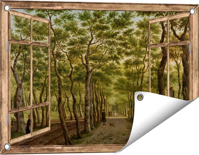 Gards Tuinposter Doorkijk Het Herepad in het Haagse Bos - Paulus Constantijn la Fargue - 60x40 cm - Tuindoek - Tuindecoratie - Wanddecoratie buiten - Tuinschilderij
