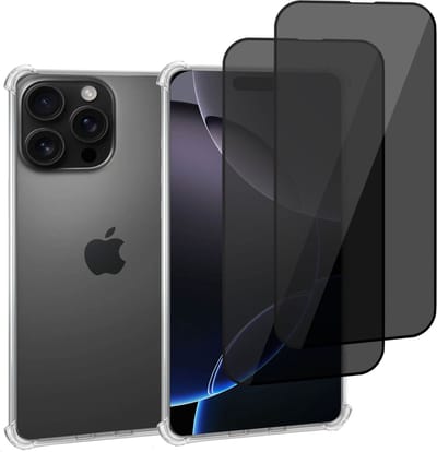 Geschikt voor Apple iPhone 16 Pro - Hoesje + 2x Screenprotector – Gehard Glas Cover + Shock Proof Case - Transparant