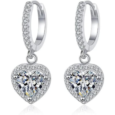 Boucles d'oreilles en forme de cœur, boucles d'oreilles et boucles d'oreilles—Boucles d'oreilles et boucles d'oreilles pour femmes européennes et américaines à la mode, de luxe léger white