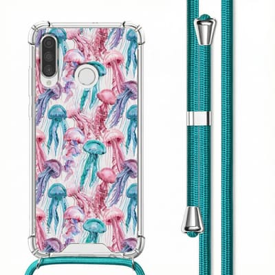 imoshion Hoesje - Geschikt voor Huawei P30 Lite - Design Hoesje met Koord - Jellyfish Watercolor
