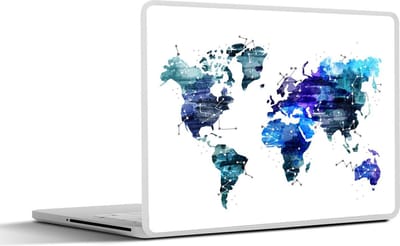 Laptop sticker - 12.3 inch - Wereldkaart - Sterren - Blauw - 30x22cm - Laptopstickers - Laptop skin - Cover
