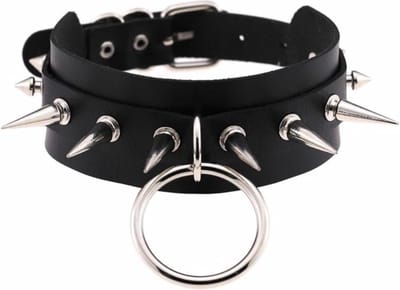 Punk Choker - Gothic Choker - Spike Choker / Ketting - Rocker Choker - Choker met Ring en Studs - Halsband voor Onderdanige Bevestiging - Lederen Halsband met O-Ring en Studs - PU Leder - Zwart