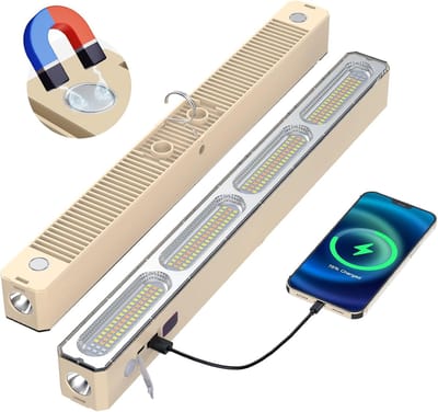Werklamp led oplaadbaar - Camping verlichting - Noodverlichting stroomuitval - Oplaadbare magnetische lamp met haak en USB-voeding - 2400 mAh batterijduur - 5 lichtstanden - 32cm - 1 pack