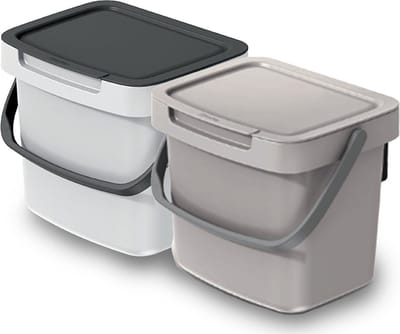 Keden GFT aanrecht afvalbakjes set - 2x - beige/wit - 3L - 19 x 17 x 15 cm - klepje/hengsel