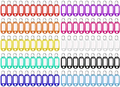 Set van 100 Schrijfbare Sleutelhangers van Plastic met Ring - Kleurige Labels voor Sleutels, Koffers en Huisdieren