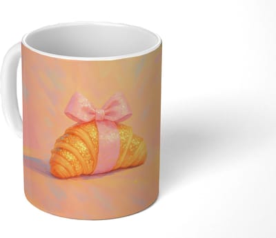 Mok - Koffiemok - Croissant - Strik - Roze - Mokken - 350 ML - Beker - Koffiemokken - Theemok