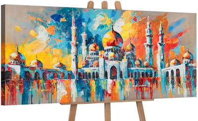 Canvas schilderij panoramisch 115x50 handgeschilderd harmonie abstract evenwicht – YS-Art Gallery – Rustgevende wanddecoratie voor woonkamer – Modern schilderij voor hal
