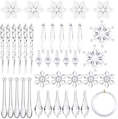 Dailygoods- IJspegels 50 stuks acryl - Sneeuwvlokken 35 stuks - Kerstdecoratie - Buitenverlichting - Transparant kristaltouw - Perfect voor Kerstmis - Kerstversiering