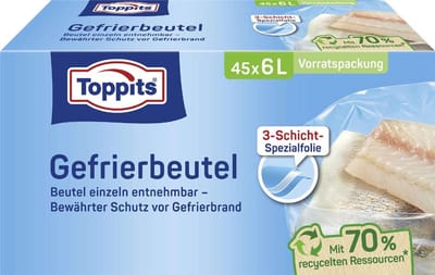 TOPPITS Diepvrieszakken, 80 stuks 2 liter, 220 x 240 mm