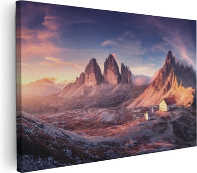 Artaza Canvas Schilderij Landschap - 30x20 cm - Klein - Wanddecoratie Natuur - Muurdecoratie Bergen - Schilderijen Op Canvas Zonsondergang