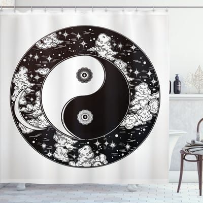 ABAKUHAUS Yin Yang Douchogordijn – 175x220 cm – Zwart/Wit