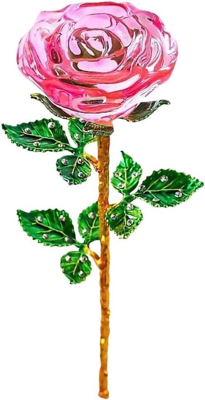 Kristallen Roos Boeket - Kunstbloem Ornament - Huis Decoratie - Handgemaakt Kristal - 24 x 7 cm - Roze