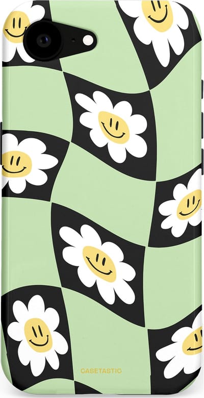 Casetastic hoesje geschikt voor Apple iPhone 16e / Apple iPhone 17e - MagSafe - Dubbellaagse bescherming - Golvende madeliefjes - Fashion Case - Mintgroen Zwart Wit Beige