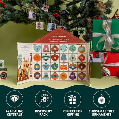 Adventskalender – 24 Helende Kristallen – Edelstenen met Betekenis & Energie – Luxe Huisvormige Giftbox