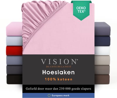 Vision - Hoeslaken - 100% katoen - 90 x 200cm verpakt per 2 stuks - Geschikt voor boxspring matras: ruime hoek van 30cm - Roze - Oekotex gecertificeerd