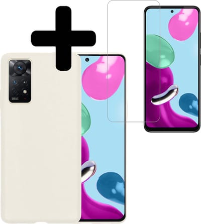 Hoesje - Met Screenprotector - Geschikt voor Xiaomi Redmi Note 11 - Sterk & Shockproof - Back Cover - Siliconen Case - Telefoon Hoes - Telefoonhoesjes - Wit