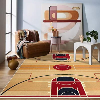 Tapis Moderne Grande Taille pour Salle de Jeux Décoration Tapis de Salon Motif Terrain de Basket-ball Doux Facile à Nettoyer Tapis Antidérapant pour Enfants 100*160cm