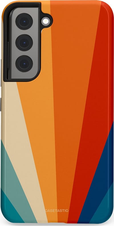 Casetastic hoesje geschikt voor Samsung Galaxy S22 - Dubbellaagse bescherming - Retro straal - Fashion Case - Oranje Okergeel Petrol Rood