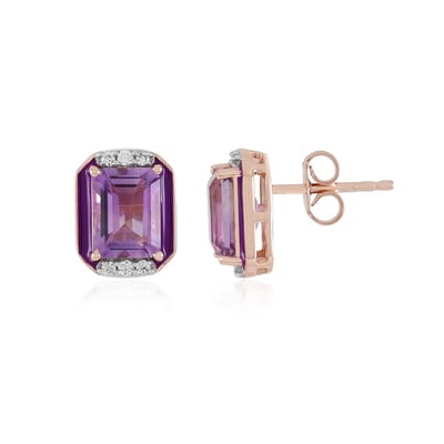 Cavill - Zilveren oorbellen 925 Sterling Zilver Rosé Verguld - Lavendel Amethist 2.97 ct Achthoek - Zirkonia Accent 0.17 ct - Elegante Dames Sieraden
