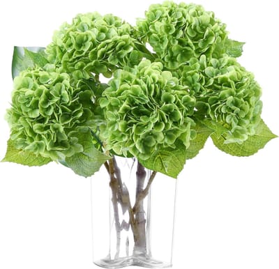5x Kunstmatige Hortensia Bloemen Real Touch – 50 cm – Donkergroen – Levensechte Hydrangea Takken – Decoratie voor Woonkamer, Bruiloft & Kantoor