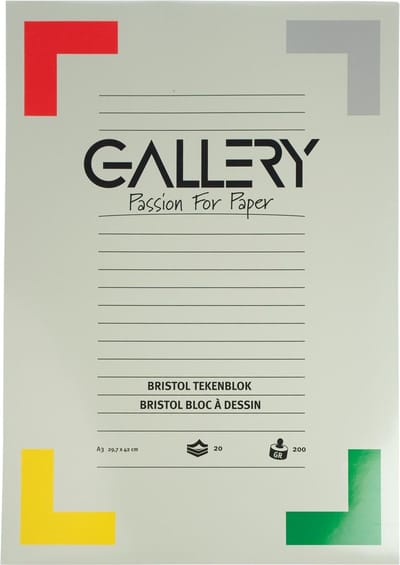 Gallery Bristol tekenpapier, 200 g, ft 29,7 x 42 cm, A3, blok van 20 vel 20 stuks