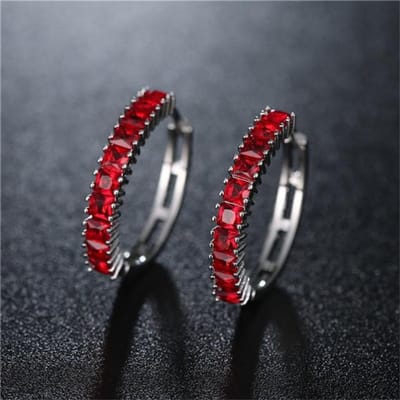 Luxe Aaa Zirkonia Hoepel Oorbellen Grote Cirkel Huggie Oorbellen Voor Vrouwen Blauw Rood Edelsteen Hoepels Pendientes Sieraden Oorringen gray