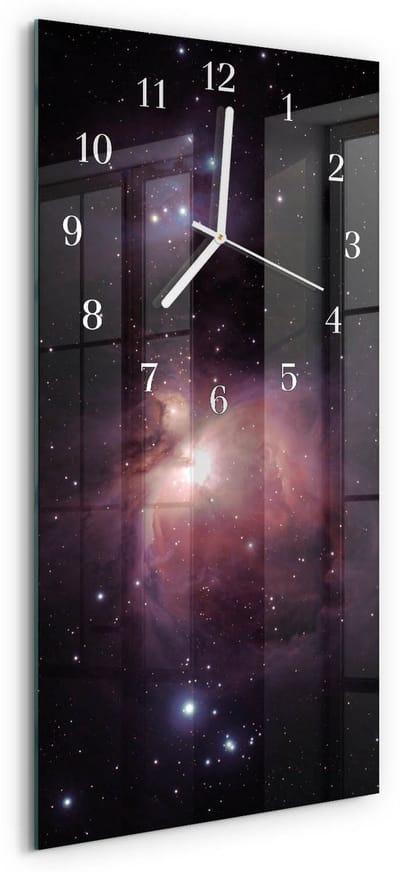 Tulup Wandklok - Ruimte Wandklok Glas Met Motief - 30x60 cm - Veelkleurig Decoratieve Glazen Klok - Witte Handen - Rechthoekige Wandklok - Gekleurde Glazen Klok - Glazen Klok Met Print