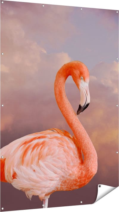 Gards Tuinposter Roze Flamingo in de Wolken - 120x180 cm - Tuindoek - Tuindecoratie - Wanddecoratie buiten - Tuinschilderij