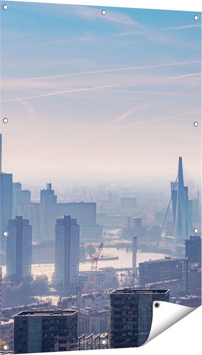 Gards Tuinposter Rotterdamse Skyline - 80x120 cm - Tuindoek - Tuindecoratie - Wanddecoratie buiten - Tuinschilderij
