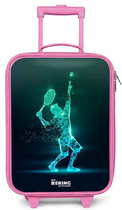 NoBoringSuitcases.com® - Kinderkoffer roze - Kindertrolley meisje - Digitale tennisspeler in futuristische stijl - Koffer kind lichtgewicht - Reiskoffer trolley voor kinderen - Koffertje met lichtgevende wieltjes - Rolkoffer