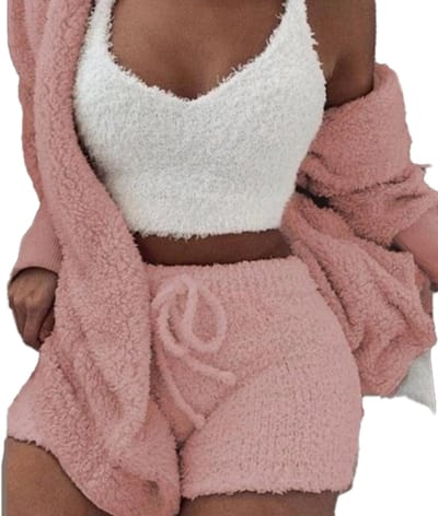 Zachte Pyjama Set voor Dames – Casual Nachtkleding met Tanktop, Korte Broek en Plus Size Hoodie – Comfortabele Winter Homsuit in Maat M, 3 Stuks