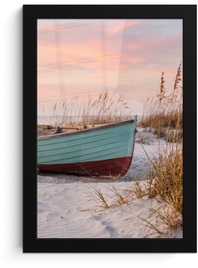 Poster in lijst - Fotolijst 20x30 cm - Posters - Rustiek - Roeiboot - Zandstrand - Posterlijst zwart - Decoratie - Wanddecoratie woonkamer - Muurdecoratie slaapkamer